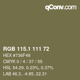 カラーコード: RGB 115.1 111 72 | qconv.com