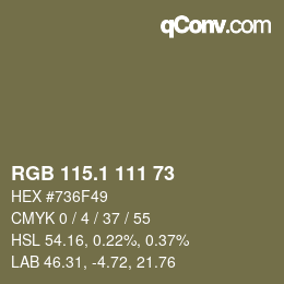 カラーコード: RGB 115.1 111 73 | qconv.com