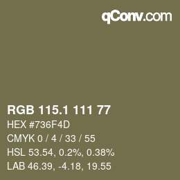 カラーコード: RGB 115.1 111 77 | qconv.com