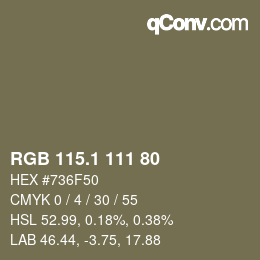 カラーコード: RGB 115.1 111 80 | qconv.com