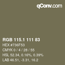 カラーコード: RGB 115.1 111 83 | qconv.com