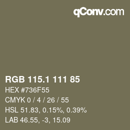 カラーコード: RGB 115.1 111 85 | qconv.com