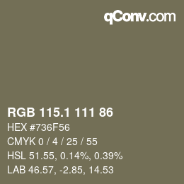 カラーコード: RGB 115.1 111 86 | qconv.com