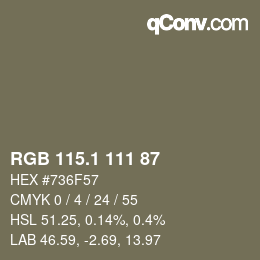 カラーコード: RGB 115.1 111 87 | qconv.com