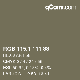カラーコード: RGB 115.1 111 88 | qconv.com