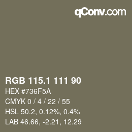 カラーコード: RGB 115.1 111 90 | qconv.com