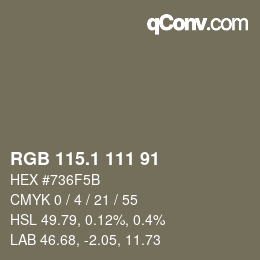 カラーコード: RGB 115.1 111 91 | qconv.com