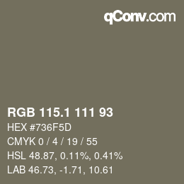 カラーコード: RGB 115.1 111 93 | qconv.com