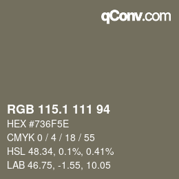 Color code: RGB 115.1 111 94 | qconv.com