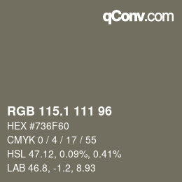 カラーコード: RGB 115.1 111 96 | qconv.com