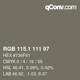 Color code: RGB 115.1 111 97 | qconv.com