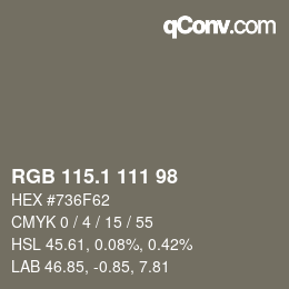 Color code: RGB 115.1 111 98 | qconv.com