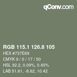 Color code: RGB 115.1 126.8 105 | qconv.com