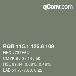 Color code: RGB 115.1 126.8 109 | qconv.com