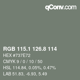 Color code: RGB 115.1 126.8 114 | qconv.com