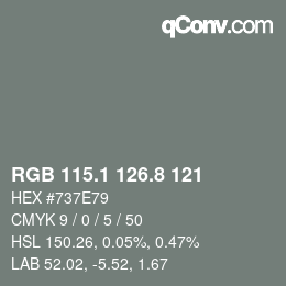 Color code: RGB 115.1 126.8 121 | qconv.com