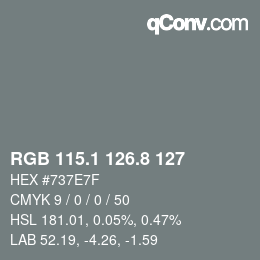 Color code: RGB 115.1 126.8 127 | qconv.com