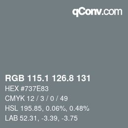 Color code: RGB 115.1 126.8 131 | qconv.com