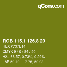 カラーコード: RGB 115.1 126.8 20 | qconv.com
