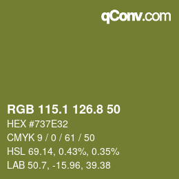カラーコード: RGB 115.1 126.8 50 | qconv.com