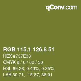 カラーコード: RGB 115.1 126.8 51 | qconv.com