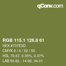 Color code: RGB 115.1 126.8 61 | qconv.com