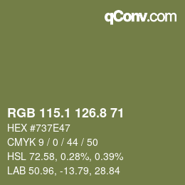 Color code: RGB 115.1 126.8 71 | qconv.com