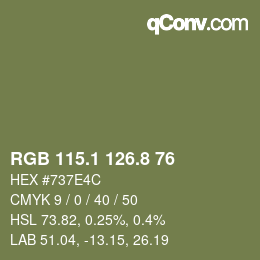 Color code: RGB 115.1 126.8 76 | qconv.com