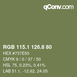 Color code: RGB 115.1 126.8 80 | qconv.com