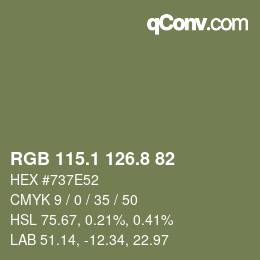 Color code: RGB 115.1 126.8 82 | qconv.com