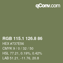 Color code: RGB 115.1 126.8 86 | qconv.com