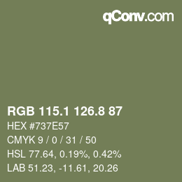 Color code: RGB 115.1 126.8 87 | qconv.com