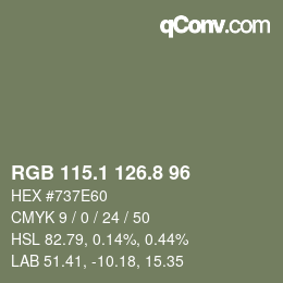 Color code: RGB 115.1 126.8 96 | qconv.com