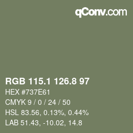 Color code: RGB 115.1 126.8 97 | qconv.com