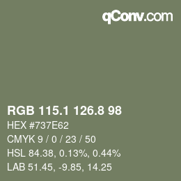 カラーコード: RGB 115.1 126.8 98 | qconv.com