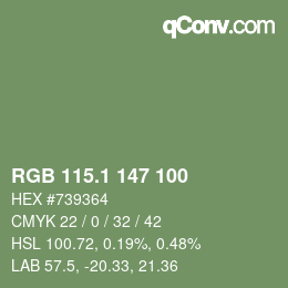 カラーコード: RGB 115.1 147 100 | qconv.com