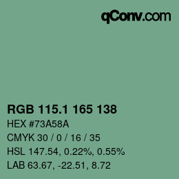 カラーコード: RGB 115.1 165 138 | qconv.com