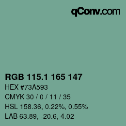 カラーコード: RGB 115.1 165 147 | qconv.com