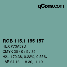 カラーコード: RGB 115.1 165 157 | qconv.com