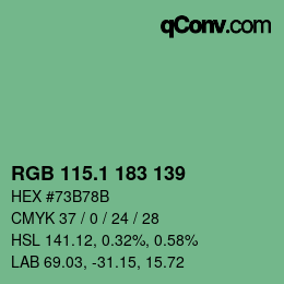 カラーコード: RGB 115.1 183 139 | qconv.com