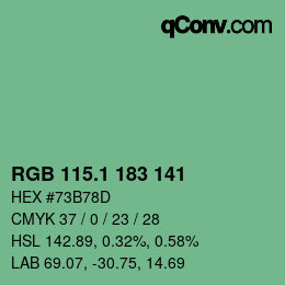 カラーコード: RGB 115.1 183 141 | qconv.com