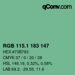 カラーコード: RGB 115.1 183 147 | qconv.com