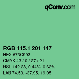 カラーコード: RGB 115.1 201 147 | qconv.com