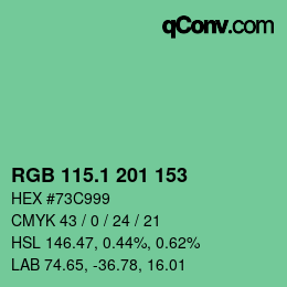 カラーコード: RGB 115.1 201 153 | qconv.com