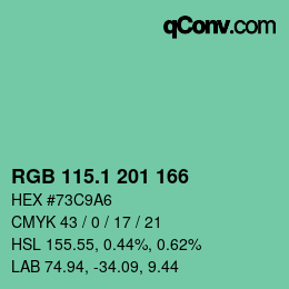 カラーコード: RGB 115.1 201 166 | qconv.com