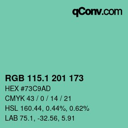 カラーコード: RGB 115.1 201 173 | qconv.com