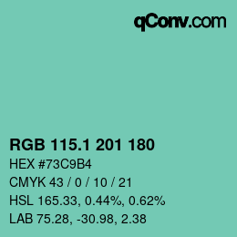 カラーコード: RGB 115.1 201 180 | qconv.com
