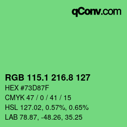 カラーコード: RGB 115.1 216.8 127 | qconv.com