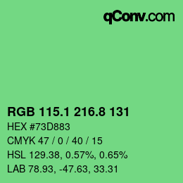カラーコード: RGB 115.1 216.8 131 | qconv.com