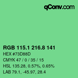 カラーコード: RGB 115.1 216.8 141 | qconv.com